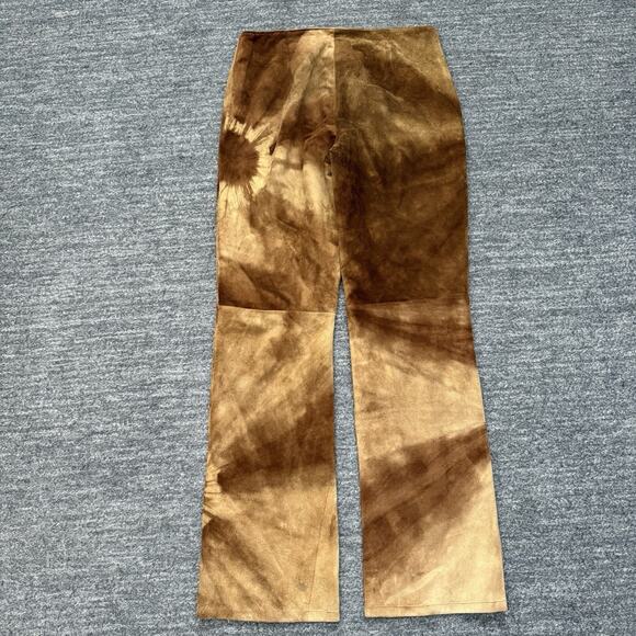 Elements By Vakko Pants Women 4 Brown Suede Leather Tie Dye Hippie Disco Y2K 90s - Picture 2 of 12